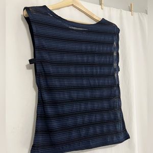 Athleta Vitality Tee Navy Size Extra Small Black and Blue Sheer Sleeveless Top